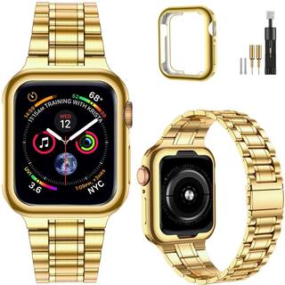 Miohhr Solid rustfrit st?lb?nd kompatibelt med Apple Watch 44mm 42 mm metalrem til iwatch -serien 6 5 4 3 2 1 se kvinder og m?nd (guld 42/44 mm)