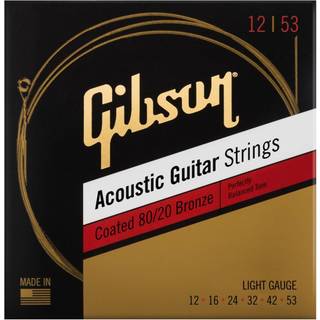 Gibson 12-53 Coated 80/20 Bronze Acoustic Guitar Strings Light