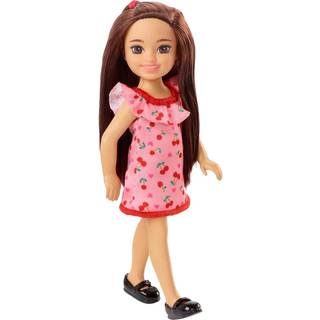Barbie Chelsea Doll (brunette) if?rt ruffled cherry-print kjole og sorte sko leget?j til b?rn i alderen 3 ?r og op