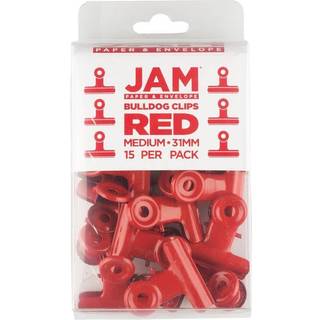 Jam Paper Metal Bulldog Clips - Medium - 31mm - R?d - 15/pakke