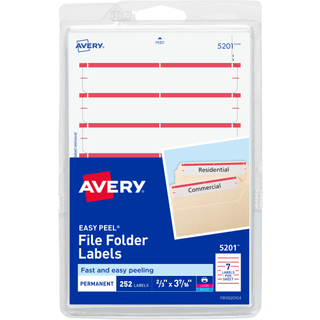 Avery File Folder Labels på 4 """" X 6 """" Sheets Easy Peel White/Red Print & Handwrite 2/3 """" X 3-7/16 """" 252 Etiketter (5201)