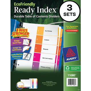 Avery tilpasselig indholdsfortegnelse Klar indeks Flerfarvetdelere med udskrivbare sektionstitler Indeks Ri5tab TOC RCY3 AST