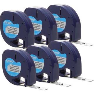 Dymo Autentisk LT-plastm?rkningstape til letratag-labelproducenter 1/2 """" (12mm) Sort print p? hvidt b?nd 6-pack