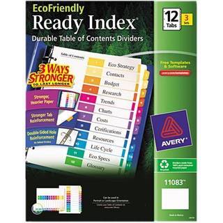 Avery Ecofriendly Recycled Dividere til 3 Ring Binders 12-Tab Flerfarvet faner Klar indeks Tilpasselig indholdsfortegnelse 3 sæt til 36 bindemidd