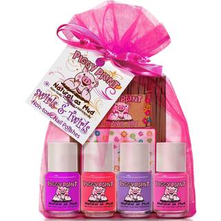 Piggy maling | 100% ikke-giftige piger neglelak | Sikker grusomhedsfri vegansk & lav lugt til b?rn | Swirls & Twirls (4 Polish + Nail Art Gift Se