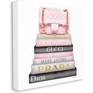 Stupell Home Decor Collection Watercolor High Fashion Bookstack Padded Pink Bag Stretted Canvas Wall Art 17 X 17 Stue