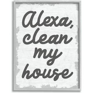 Stupell Industries Alexa Clean My House Funny Family Home Neutral Word Design af kunstner Daphne Polselli Wall Art 16 X 20 Gr? indrammet