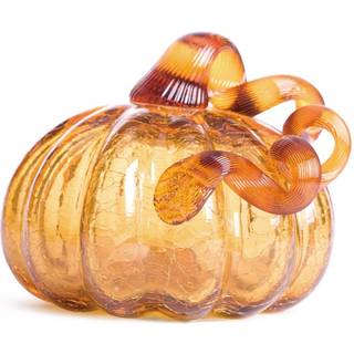 Glitzhome handblodad bärnsten crackle glas pumpa för höstskörd dekorering (5.51 """" h)