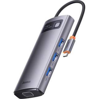 7-i-1 Baseus Metal Gleam-serien, USB-C til 3x USB 3.0 + HDMI + USB-C PD + VGA + Ethernet RJ45