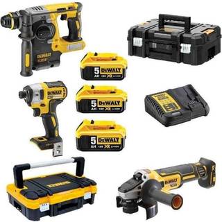 DEWALT DCK305P3T-QW SÆT AF Slagskruetrækker Li-Ion, 205 Nm, brushless (DCF887N) + Borehammer Li-ion, brushless, 2.1 J (DCH273N) + Vinkelsliber Li-Ion, brushless, Ø125 mm (DCG405N) +3x batterier Li-Ion, 18V, 5Ah + oplader + 2 kufferter