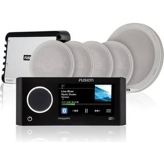 Marinestereopakke Fusion RA770, 12 V, 280 W, sort + 2 marinehøjttalere Fusion FM Round White 6.5", 120 W + 1 marineforstærker Fusion Signature 1600 W + marinebas Fusion Signature SUB 3I, 10", 600 W