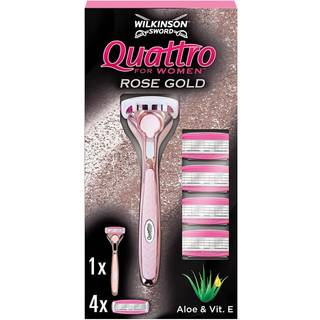 Wilkinson Sword Quattro for Women Rose Gold Barberkniv + erstatningshoveder 4 stk
