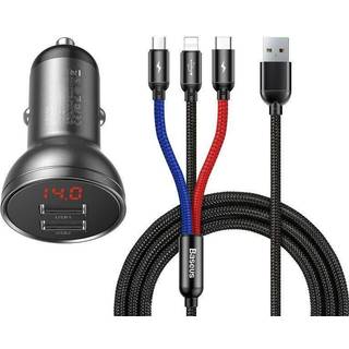Baseus car charger with 24W display + 3in1 Three Primary Colors USB cable 1.2m