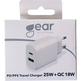 GEAR Charger 220V 1xUSB-C + 1xUSB-A PD/PPS 25W + 18W QC White