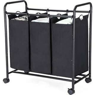 SONGMICS Rullende vasketøjssortering, vasketøjskurv robust, 3 x 44L, sort
