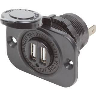USB-udtag Blue Sea Systems, indbygget, sort, 12 V / 24 V, 2.1 A, USB-A + USB-A, med låg