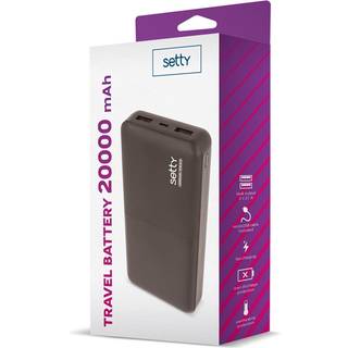 Setty powerbank med 20 000 mAh og to USB-porte, sort