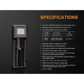 USB-oplader Fenix til li-ion 18650 / 16340 / 14500 / 21700 / 26650 / 10440 / AA / AAA / C