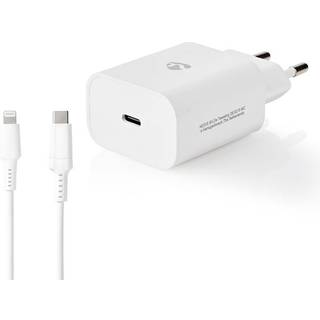 Nedis - Vægoplader | 20 W | Hurtigopladningsfunktion | 1.67 A / 2.22 A / 3.0 A | Antal output: 1 | USB-C™ | Lightning 8-Pin (Loose) kabel | 1.00 m | Automatisk Valgt Spænding - WCPDL20W112WT