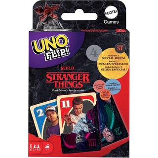 UNO Flip! Stranger Things Kortspil - Dobbeltsidet kortbunke, Upside Down-straffekort, til voksne og teenagere (2-10 spillere)