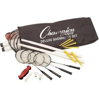 Champion Sports Outdoor Badminton Set: Deluxe Lawn & Party Game Kit inkluderer 4 Rackets 2 Shuttlecocks Net Poles & Posts Plus Free Carrying Case