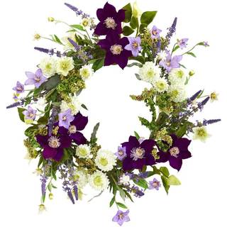 Næsten naturlig 22-in. Blandede blomsterkunstige kranser lilla
