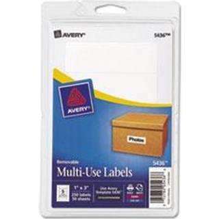 Avery Multi-Brug aftagelige etiketter 1 """" X 3 """" Udskriv eller skriv ID-etiketter Hvide 250 etiketter i alt (05436)