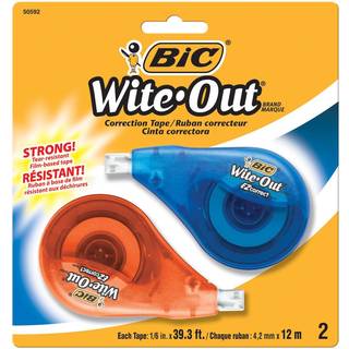 Bic Wite-Out Brand EZ Korrekt korrektionstape 39,3 fod 2-t?llerpakke med hvid korrektionstape hurtigt rent og let at bruge t?rebestandigt b?ndkon