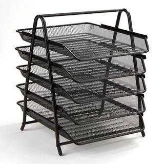 Mind Reader 5-Tier Paper Tray Desktop Organizer File Storage Workspace Office Metal Mesh 11.75 """" L x 14 """" W x 14.5 """" H Black