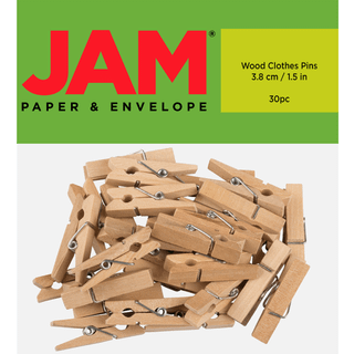 Jam Paper Wood Clip Clowespins - Stor - 1 1/2 tommer - Naturligt - 30 t?jstifter/pakke