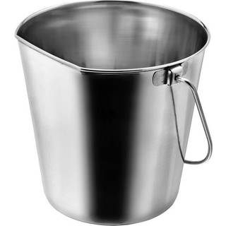 Indipets tunge rustfrit st?l fladsidet spand uden kroge - 2 liter - ligger fladt mod hunde kennelkasse eller hegn