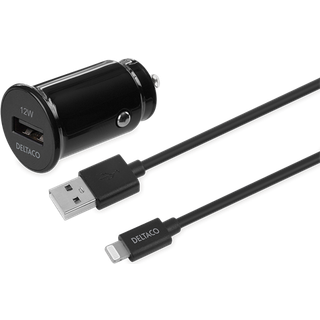 Deltaco Biloplader med USB-A til lightning kabel - Sort