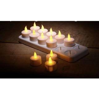 Fyrfadslys LED inkl. oplader, Genopladelig, 12 stk