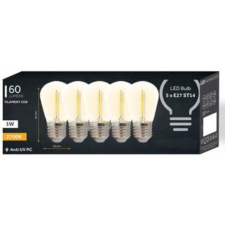 LED Pære | LED Pærer | Plastskærm | 5 stk. pakke | E27 Filament | 1W | (1322)