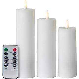 Conzept LED Bloklys i voks m. 3D flamme 3 stk Ø5 cm