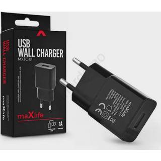 MAXLIFE USB WALL CHARGER 1A SORT