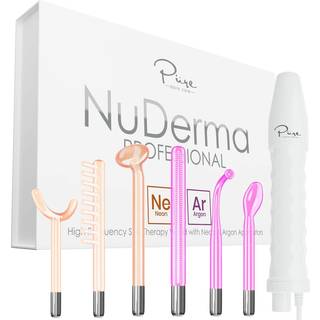 NuDerma professionel bærbar højfrekvens hudterapipind - 6 argon/neon-pinde med tungsten-spidser til anti-aldring og serumoptagelse