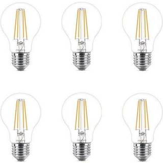 Fordelspakke 6x Philips Pære LED E27 Pære Filament Klar 7W 850lm - 840 Kold Hvid