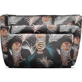 Gillian Jones 3-Rums Kosmetiktaske - Sort Tigre og Palme Print