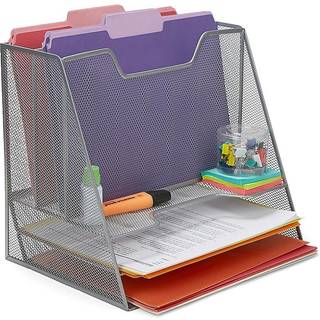 Mind Reader Desktop Organizer Vertical File Holder Paper Backs Office Metal Mesh 12.5 """" L X 11.5 """" W X 9.5 """" H Silver