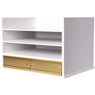 Kate og Laurel Britious Desktop Wood Letter bakke med 3 bakker og skuffe hvid og guld