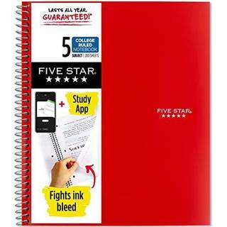 Fem Star Spiral Notebook + Study App 5 Subject College styrede papir k?mper med bl?kbl?dning Vandbestandigt d?kning 8-1/2 """" X 11 """" 200 Sheets R