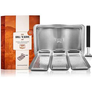 Yukon Glory BBQ 'n Server Grill Basket Set-Inkluderer 3 grillkurve En serveringsbakke og klip-on-h?ndtag-"""" Patenteret grill-til-bord-design """" P