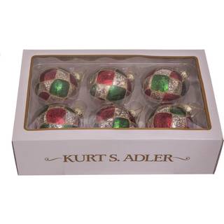 80 mm r?d/gr?n/s?lv checker glas kugle ornamenter 6-delt s?t