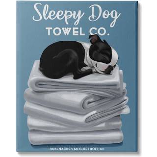 Stupell Industries Sleepy Dog Howle Co. Adorable Boston Terrier Badev?relse Design af Brian Rubenacker Canvas Wall Art 16 X 20 Blue