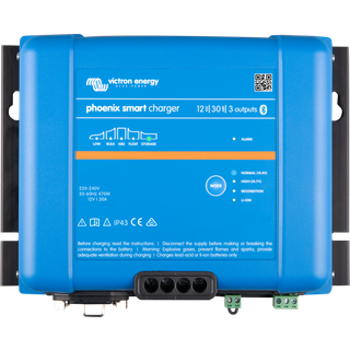 Batterioplader Victron Phoenix Smart IP43, 230 V, 12 V, 30 A / time, med 3 udgange, uden opladerkabel