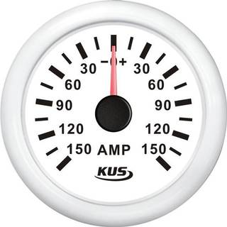 Amperemeter KUS, dugfri, Ø52 mm, 12 V / 24 V, shunt, hvid + 150A shunt