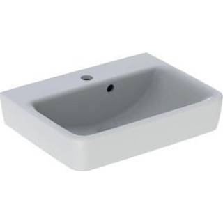 Geberit Renova Plan håndvask med overløb asymmetrisk: Hvid / KeraTect, B=50cm, H=16.5cm, T=38cm, Hanehul=Midtpå, Overløb=Synlig