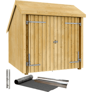 PLUS cykelskur i 1 modul med dobbeltdør inkl. tagpap/alulister/stolpefødder, natur/nåletræ, 5,7 m²