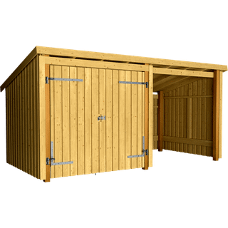 PLUS Nordic havehus i 2 moduler med dobbeltdør og åben front, natur/nåletræ - 9,5 m²